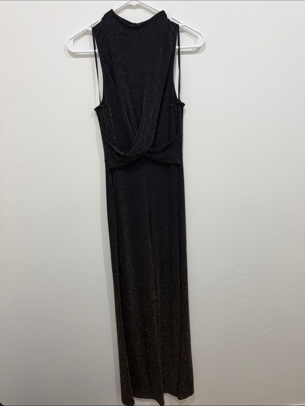 VENUS Black Metallic Gold Sparkle Sleeveless Maxi jumpsuit #0161